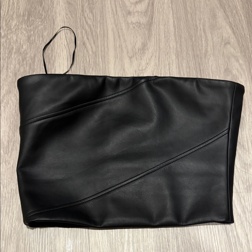 Maniere De Voir Black faux leather bandeau top - Picture 3 of 5